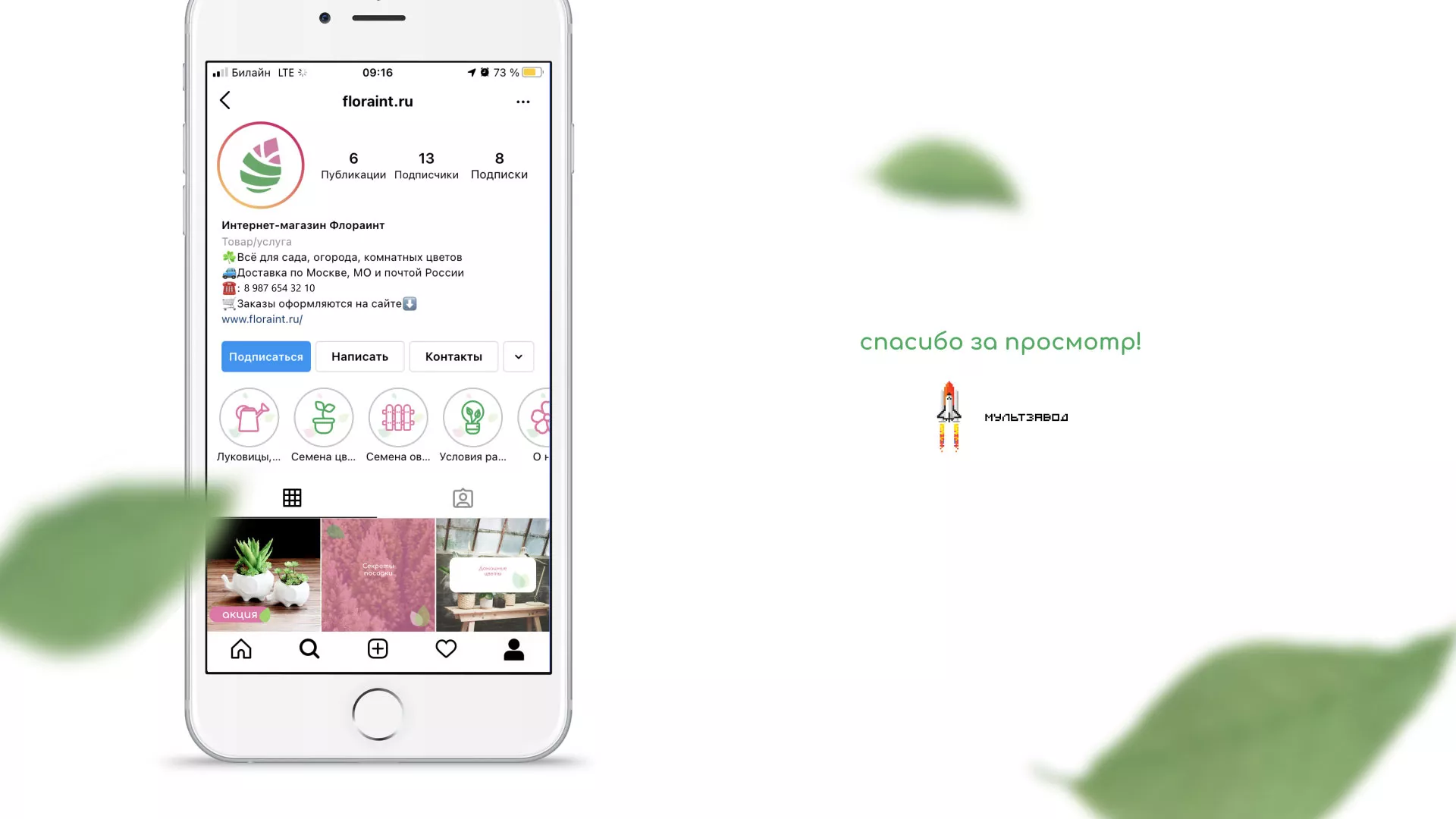 Разработка оформления профиля Instagram для магазина «Floraint» в Соколе