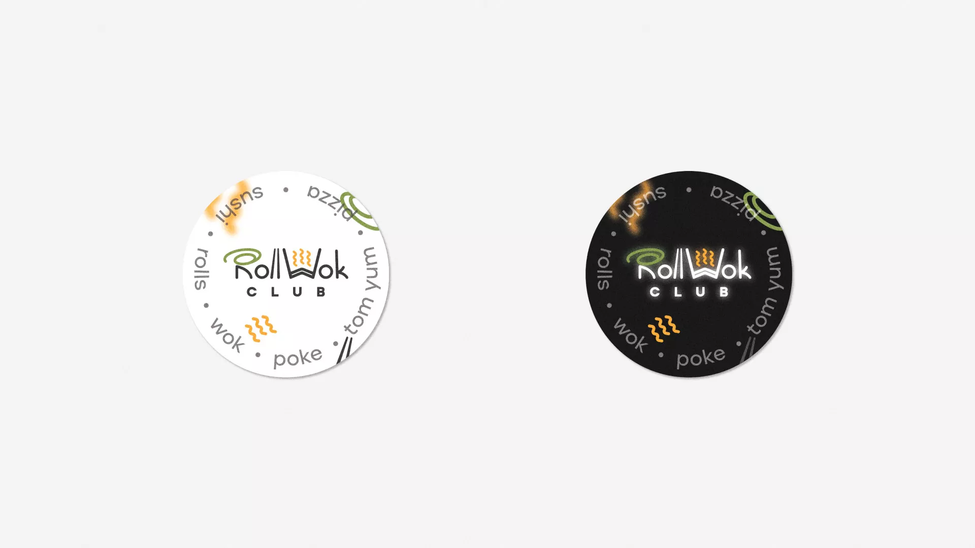 Разработка наклеек для суши-бара «Roll Wok Club» в Соколе