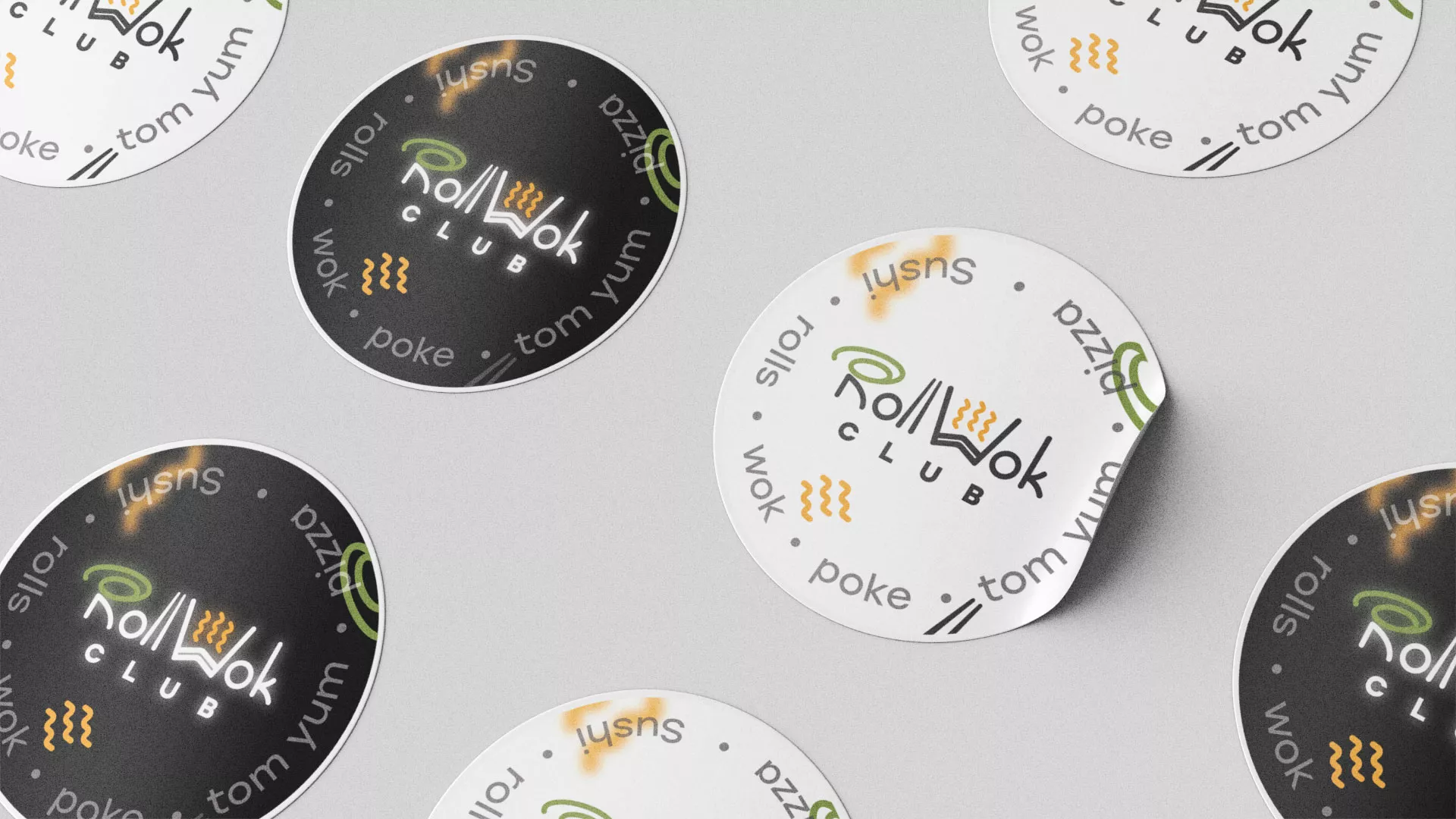 Разработка наклеек для суши-бара «Roll Wok Club» в Соколе